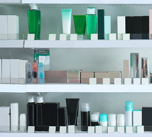 Store shelf full of beauty products