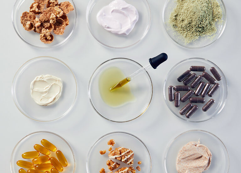 Variety of end use products in petri dishes