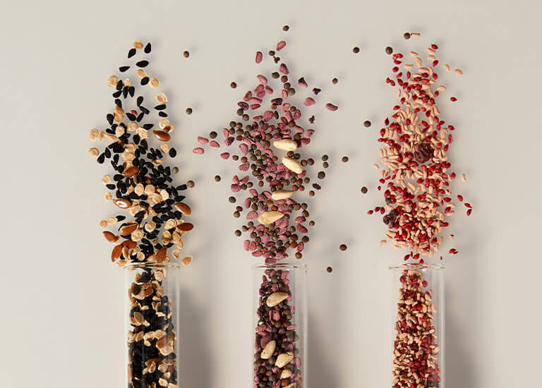 Mixed seeds in test tubes